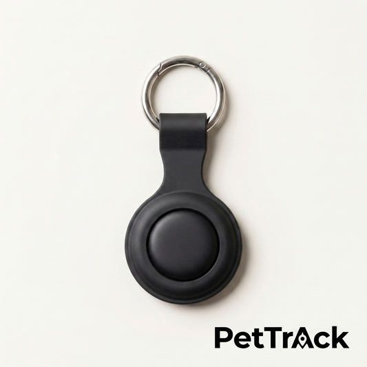 PetTrack Silicone Collar Clip with GPS tracker sealed inside and metal carabiner ring